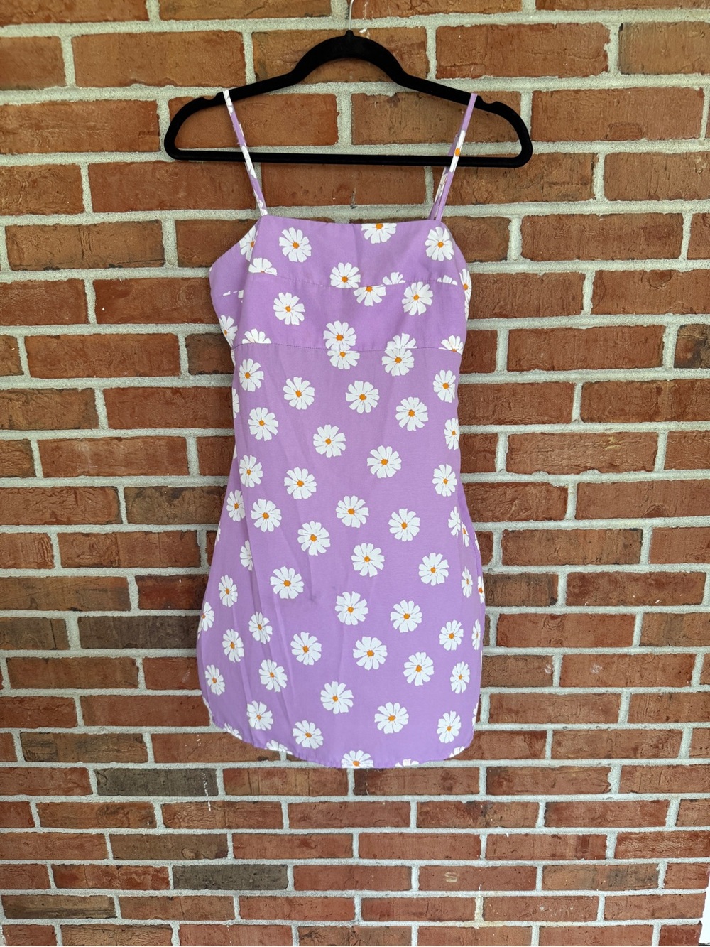 Purple Daisy Print Spaghetti Strap Mini Dress